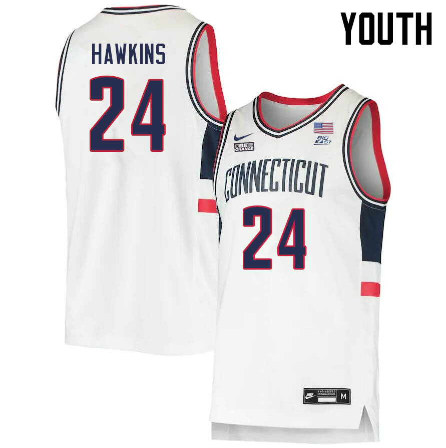 Youth #24 Jordan Hawkins Uconn Huskies College 2022-23 Basketball Stitched Jerseys Sale-White - Click Image to Close